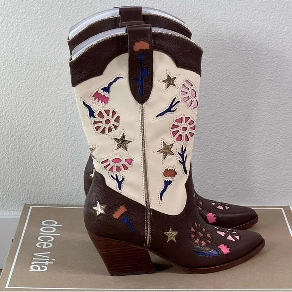 Dolce Vita Floral Western Cowboy Heeled Boots 7.5 - Picture 3 of 6
